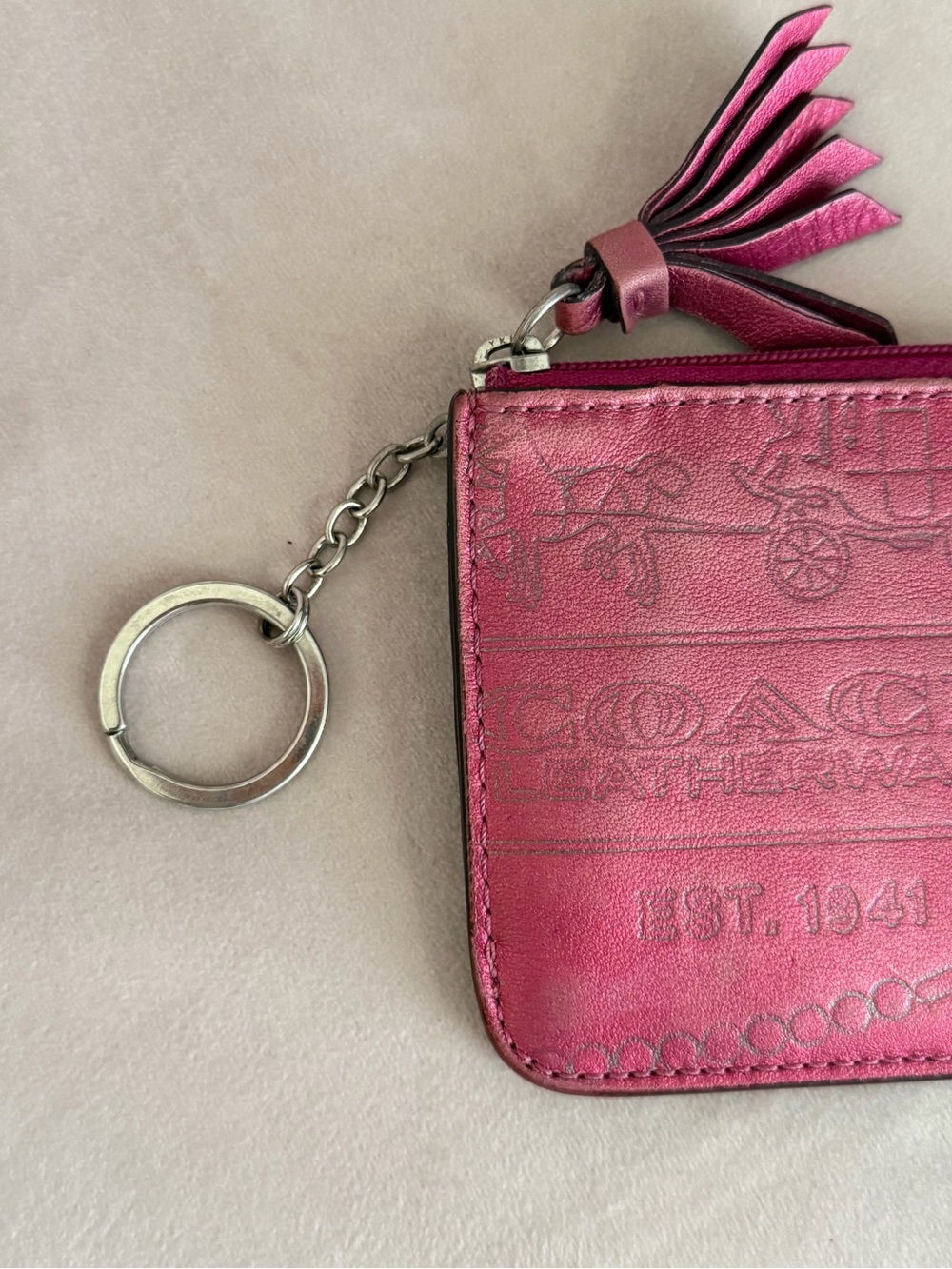 COACH Legacy Pink Metallic Tassel Keychain Wallet - Picture 4 of 16